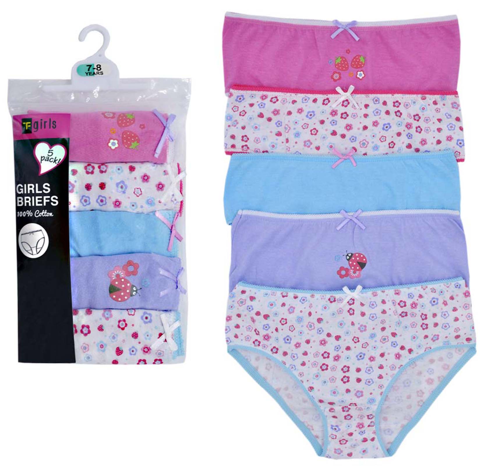 Girls 5 Pack Pairs Briefs Set Knickers Kids Multipack 100 Cotton